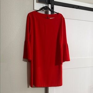 Simon Chang Vibrant Red Long Sleeve Dress